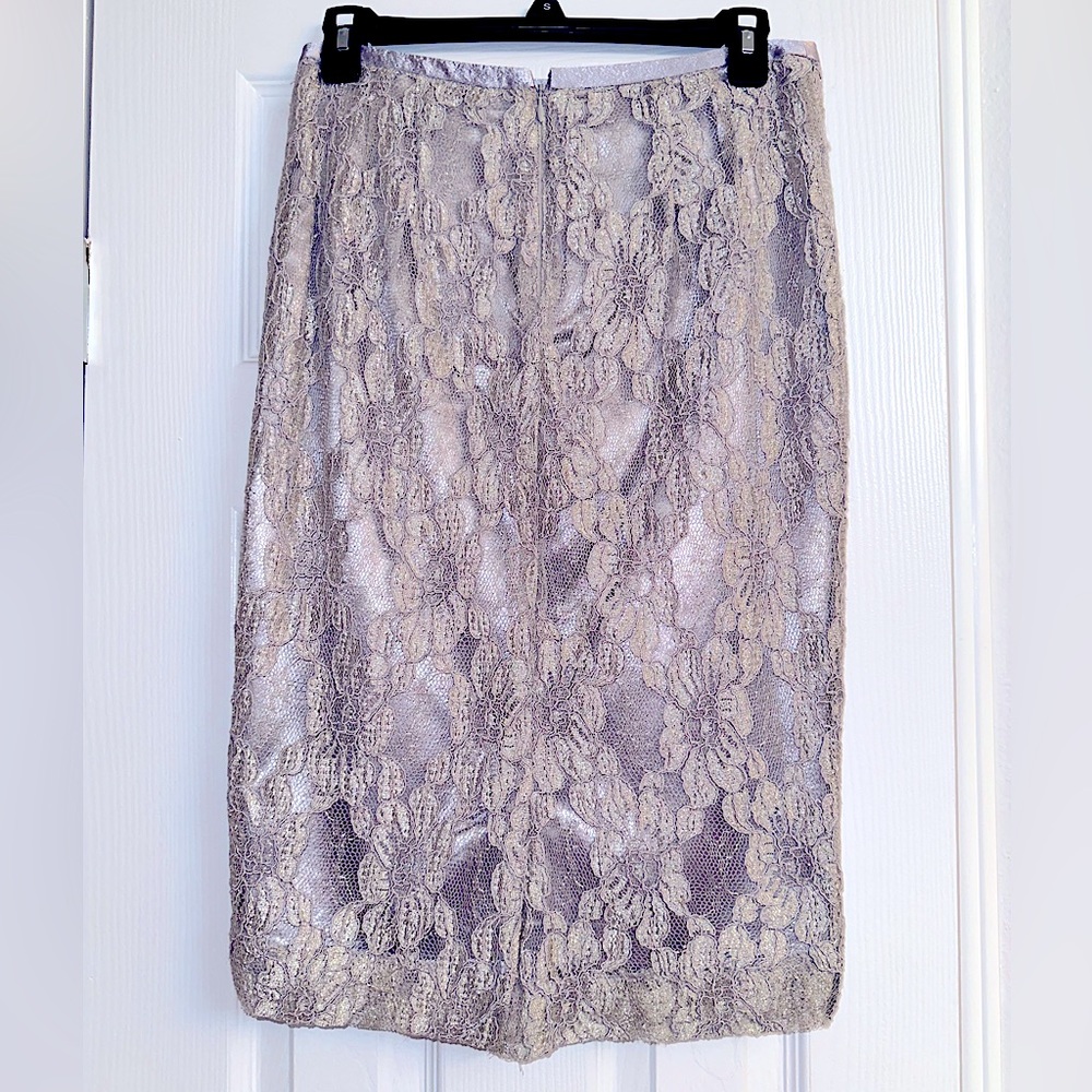 Womens skirt SILVER lace pencil size 4